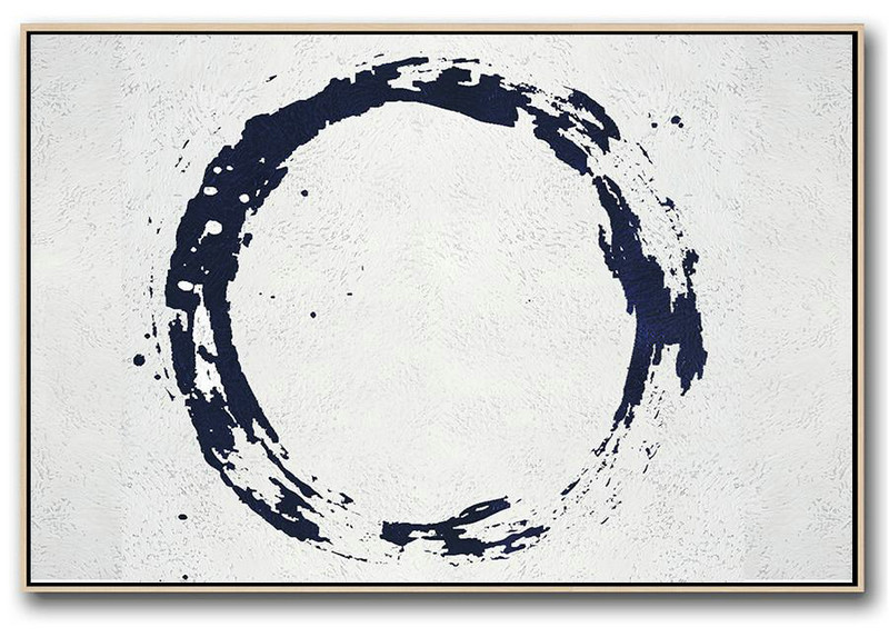Handmade Extra Large Contemporary Painting,Horizontal Navy Painting Abstract Minimalist Art On Canvas,Big Living Room Decor